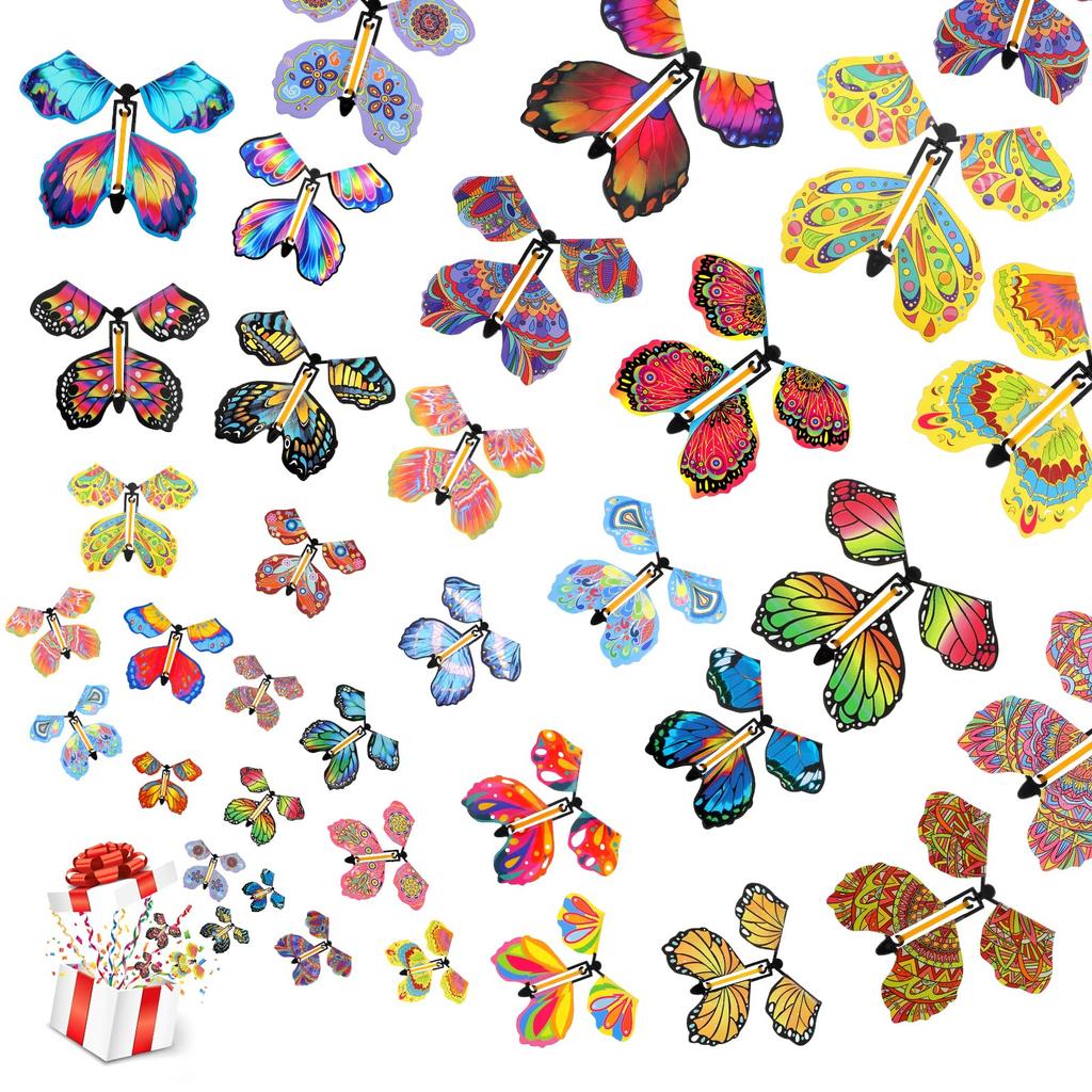 1-10Pcs Magic Flying Butterfly Fairy Flying Toys Wind Up Rubber Band Powered Butterfly Toys Decoration For Surprise Gift Party