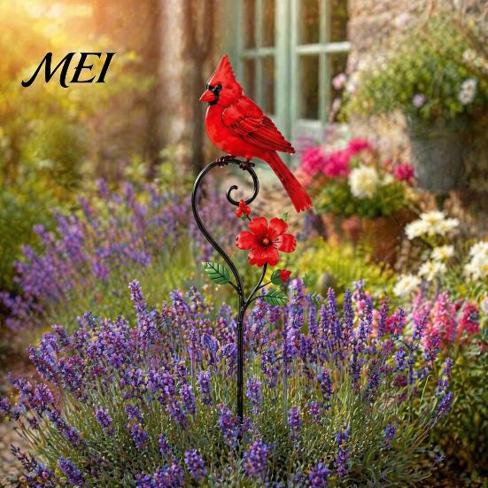 Grandma Memorial Tributes Red Bird Garden Stake, Metal Yard Art Hand Painted Lawn Flower And Ornament for Patio Pathway Site Stake