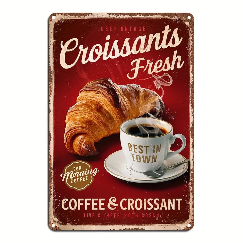 

Unique Vintage Coffee Croissant Sign Aluminum Metal 2D Wall Art EasytoHang Decor for OfficeKitchen Home Gift 20x30cm（7.8x11.8inch）