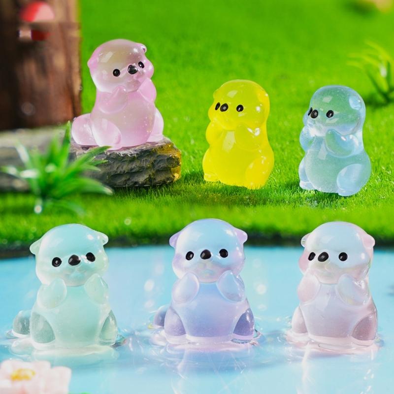Leuchtet im Dunkeln Niedliche Otter-Figur Miniatur Harz Heimdeko Geschenk für Schlafzimmer Büro Tischplatte Gartenlandschaft