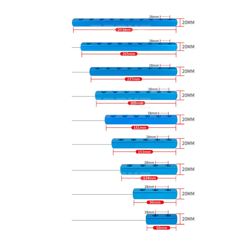 20x20mm WxH With SML Fittings 1/4" BSP Female 2 Rows X 2 3 4 5 6 8 Ways Solid Aluminum Pneumatic Air Manifold Block Splitter