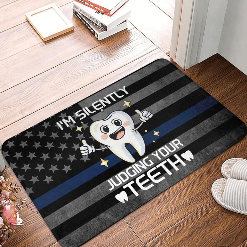Tooth Heartbeat Print Doormat Vintage Grunge Dental Design Non-Slip Floor Mat for Dentist Clinic