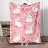 Pink Rabbit Pattern Flannel Blanket Cute White Bunnies Floral Design Soft Cozy Throw Blanket for Baby Nursery Kids RoomDecorGift