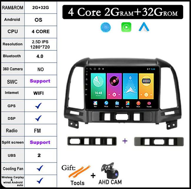 QLED IPS DSP Android 14 For Hyundai Santa Fe 2 2006-2012 Car Wifi 4G Auto Player Radio Multimedia Video Player Navigation