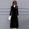 Elegant Velvet Long Qipao Dress – Over-Knee, Stylish, Thickened for Spring, Autumn, Winter.
