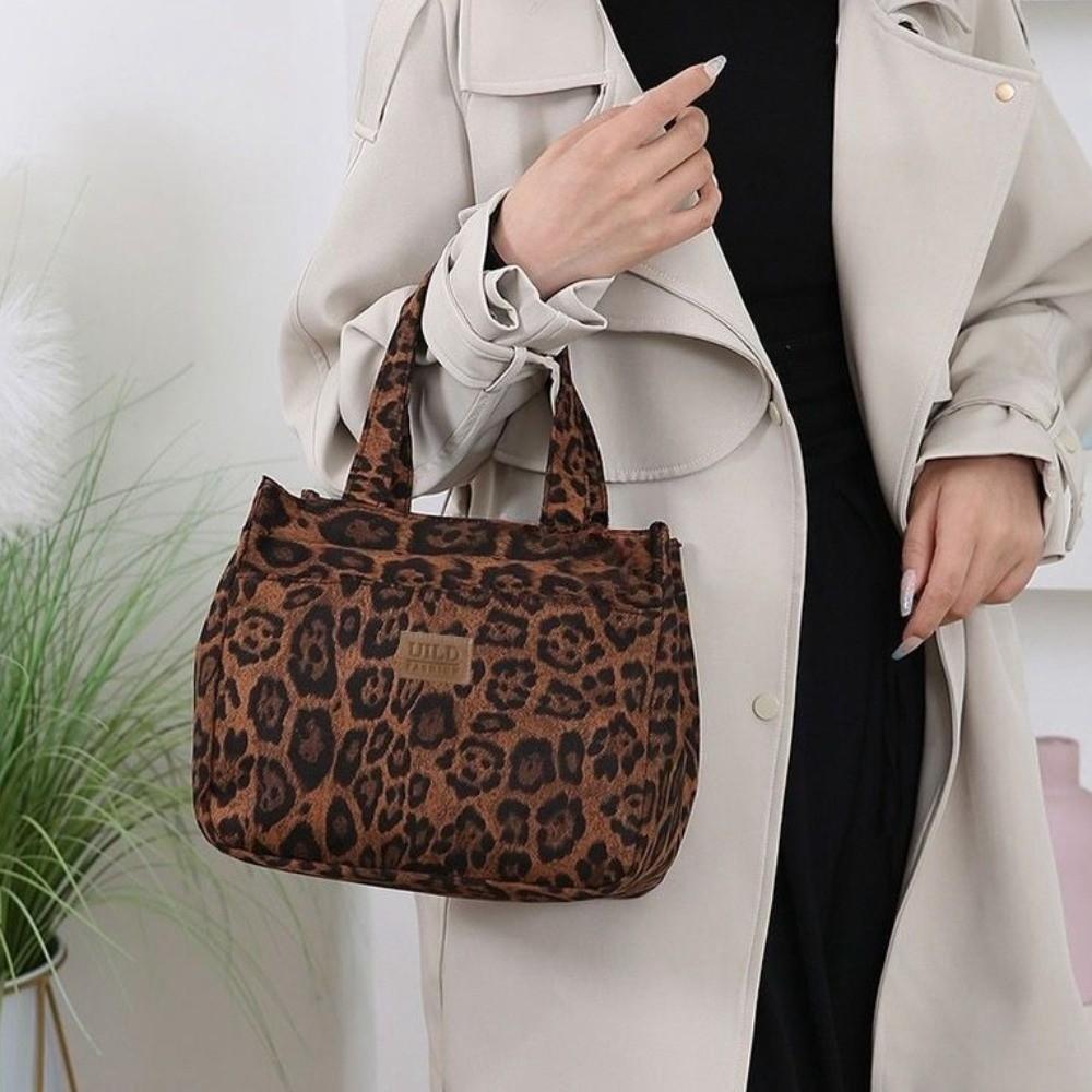 High Quality Leopard Print Lunch Bag Thickned Large Capacity Tote Bag Portable Multifunctional Handbag
