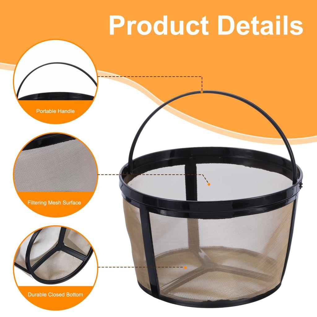 Uxcell 12-Cup Coffee Filter Basket, Reusable Replacement Coffee Filter Basket for Coffee Makers with Mesh Bottom, Gold, 2-Pack