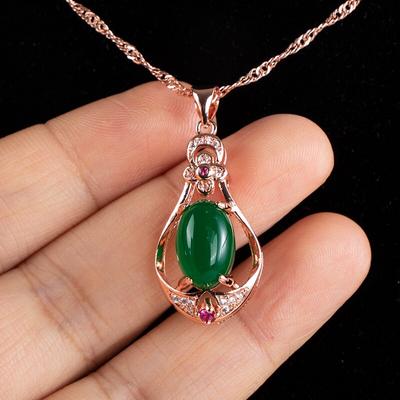 Oval Shape Emerald Gemstone Rose Gold Color Gorgeous Necklace For Women Charm Wedding Engagement Gemstones Pearl Clavicle Chain Female Gifts