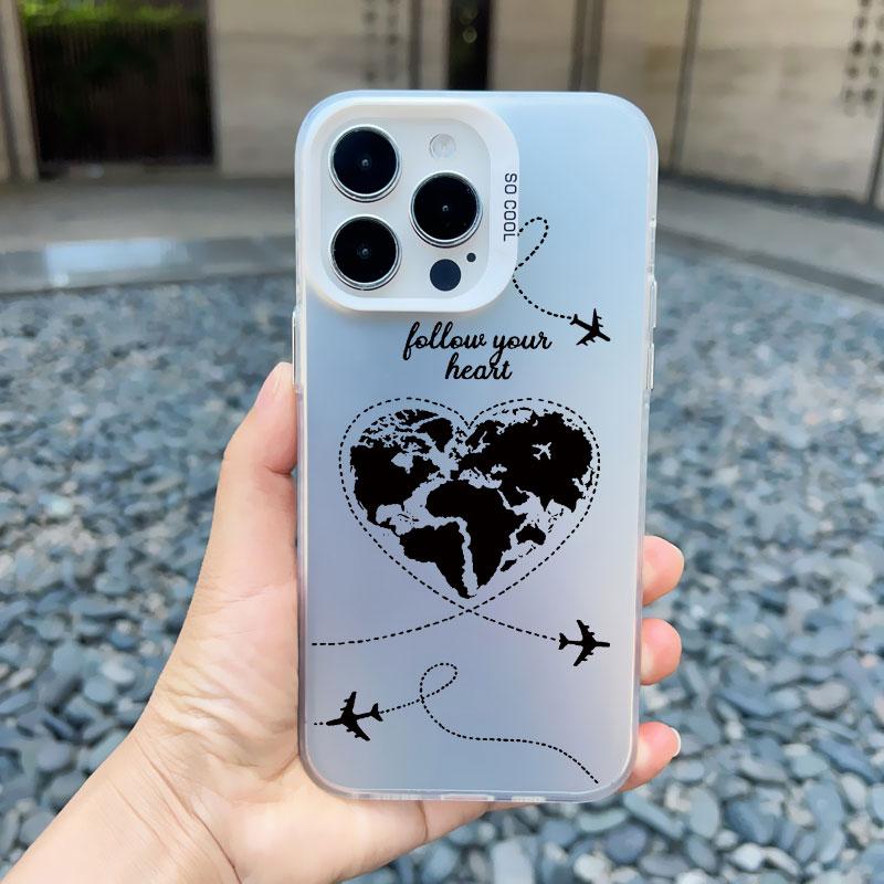Popular World Map Travel Airplane Phone Case For Iphone 11 12 Pro Max 13 Mini 15 13 14 Pro Max Plus Back Shockproof Laser Covers