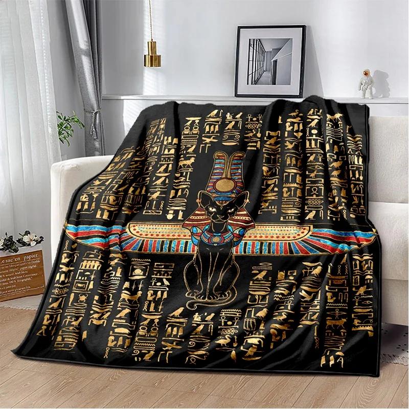 Ancient Egypt Blanket Mysterious Symbol Scarab Throw Blanket Soft Cover Eye of Horus Lightweight Warm Blankets for Bedroom Gifts