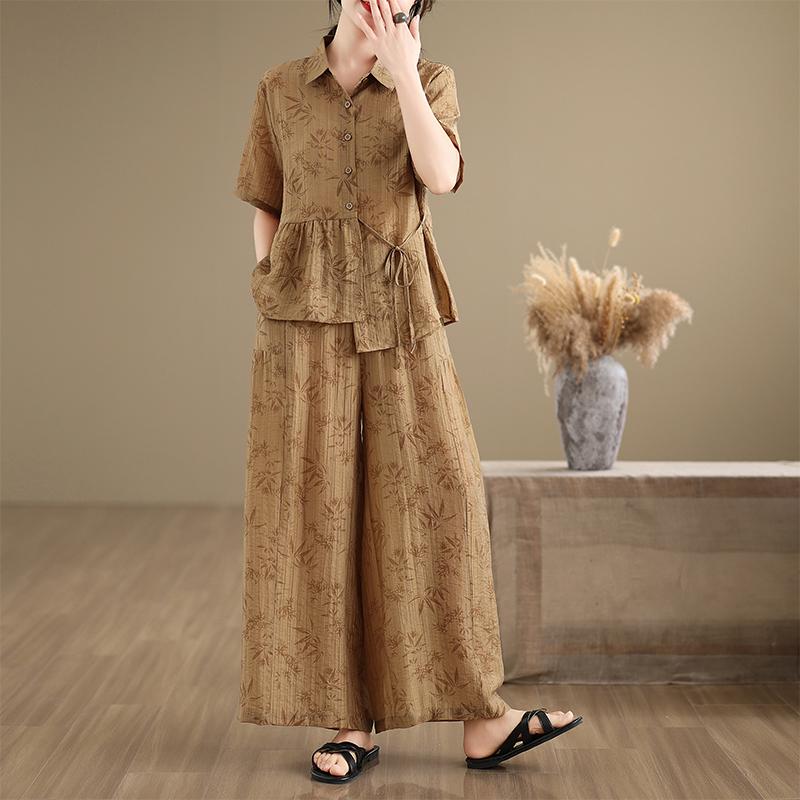 DIMANAF 2026 Plus Size Summer Pants Suits Women Sets Suits Loose Tops Shirts Long Pants Loose Casual Print Clothing