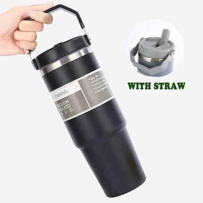 Tazza Portatile da Auto 900ml Tazza Termos in Acciaio Inossidabile con Cannuccia Borraccia da Viaggio Sportiva con Manico e Copertura Fiaschetta Termica per Caffè