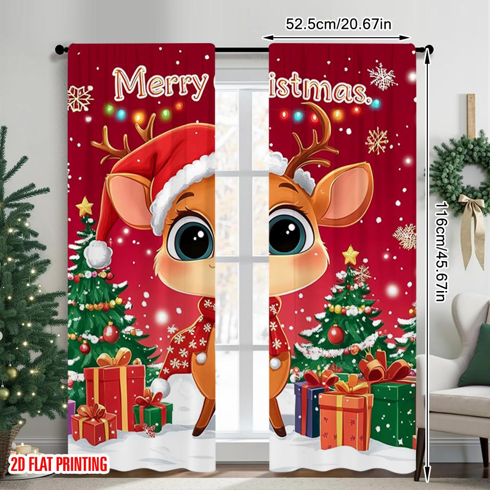 2pcs 2D flat printing Christmas Drapes Reindeer snowflakes 100% Polyester Without Electricity Family Party Decoration Perfect