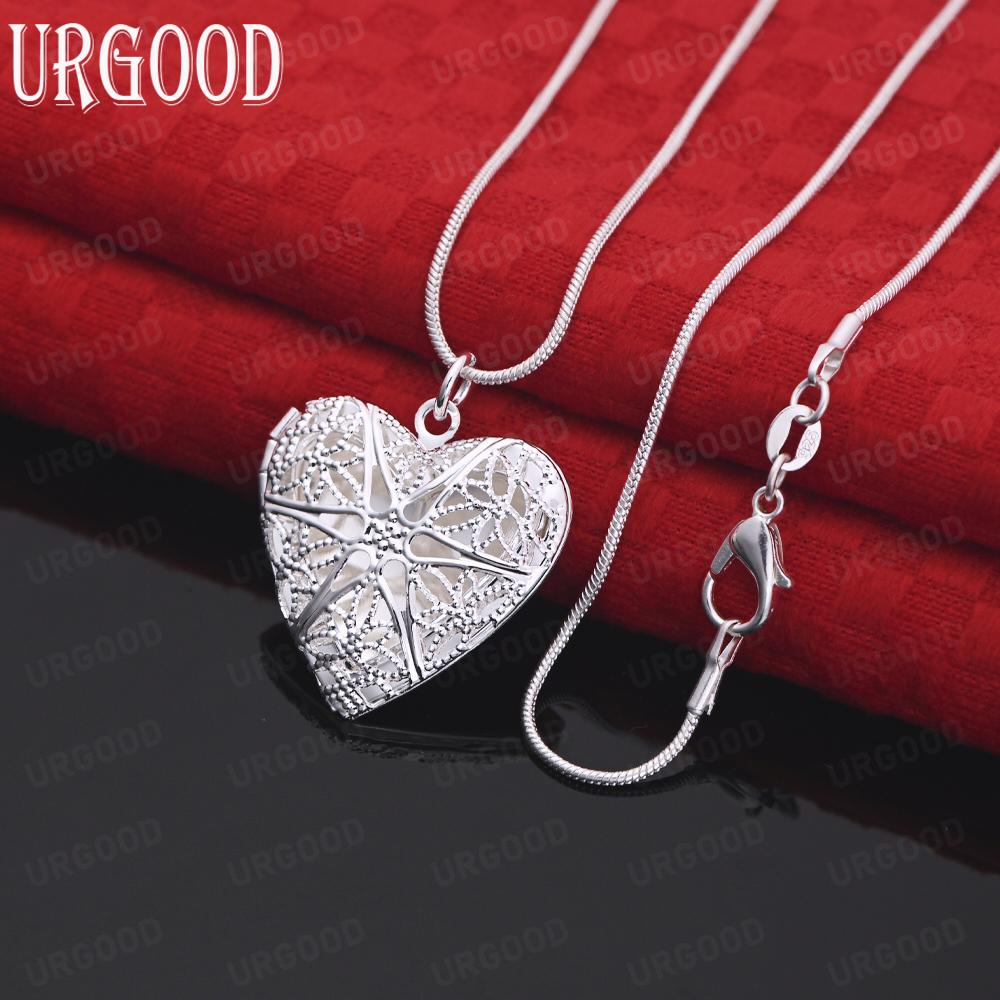 925 Sterling Silber Herzförmige Hohl Anhänger Halskette Modischer Hochzeitsschmuck