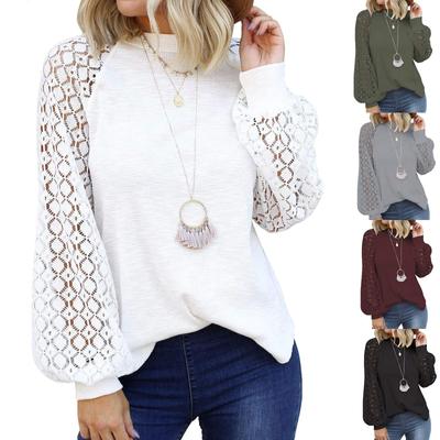 Autumn Winter Women's O-neck Long-sleeved Lace Stitching Loose Tops Sweatershirt