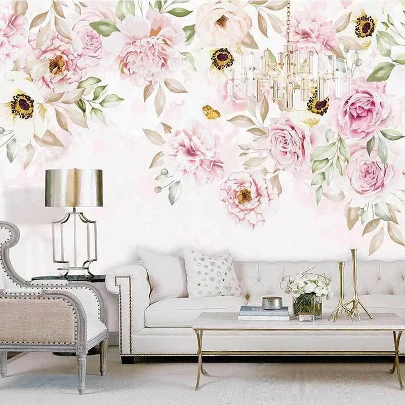 Nordic Hand-Painted 3d Wallpaper Romantic Floral Wall Mural Living Room Bedroom Background Wall Paper Decoration