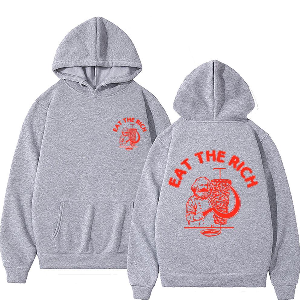 Eat The Rich Döner D%C3%B6ner Kebab Karl Marx Sozialist Hasan Piker Beidseitig bedruckter Hoodie Herren Damen Lässiges lockeres Sweatshirt