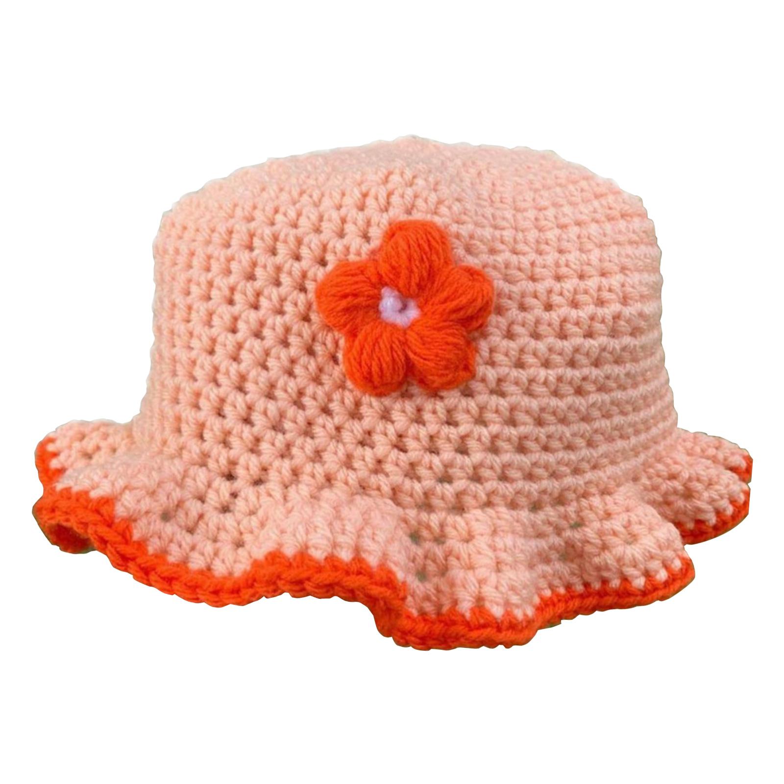 Handmade Knit Bucket Hat for Woman Hand Weaving Floppy Waved Brim Bucket Hat Adult Teens Travel Camping Fisherman Hat