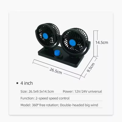 Neuer 12V 24V Doppelkopf-Autolüfter 360° verstellbar, Reiner Kupfermotor Geräuscharm Variable Geschwindigkeit Belüftungs-Kühlgerät für Sommer