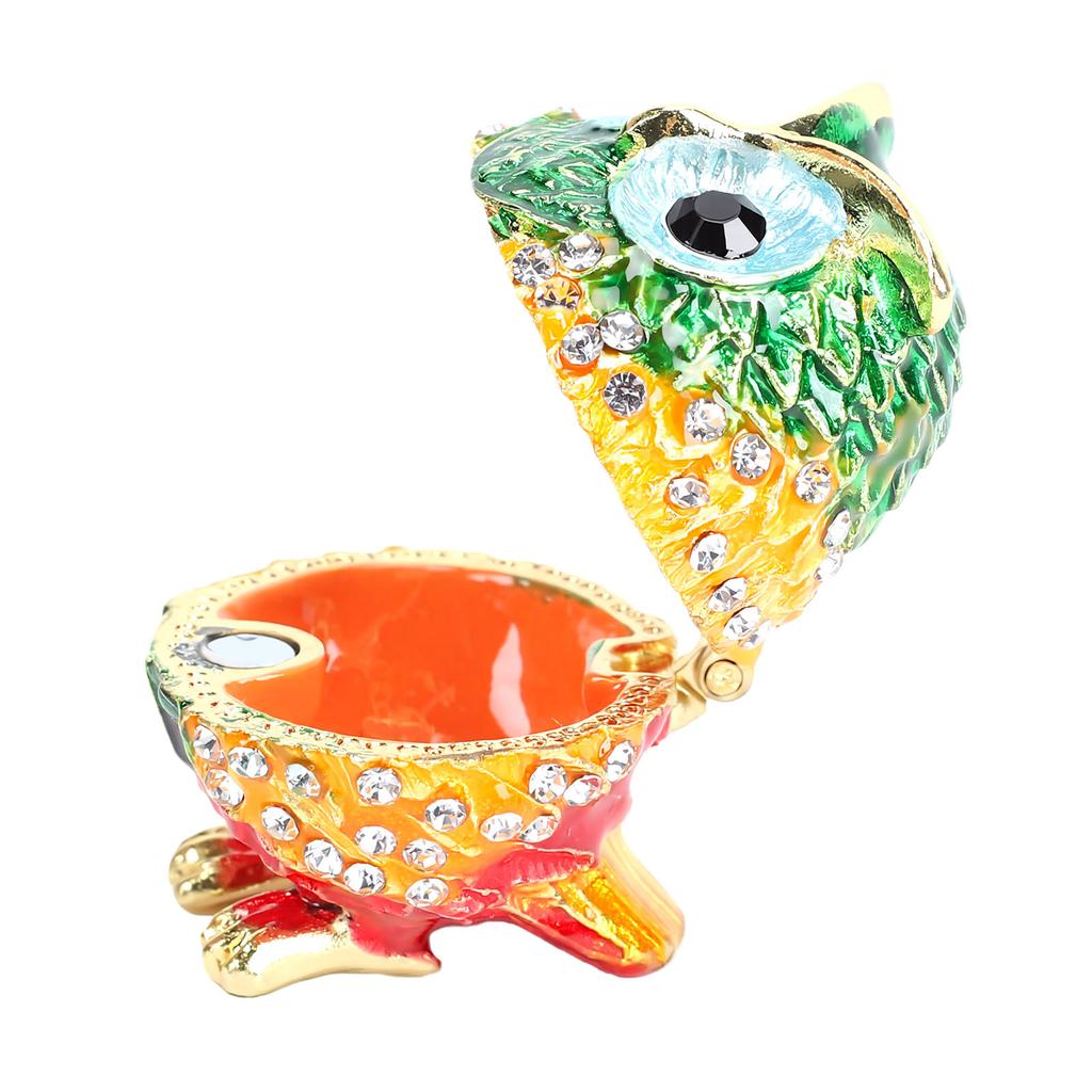 Owl Trinket Box Animal Jewelry Box for Rings Earrings Owl Figurine Home Decor Zinc Alloy Green Orange