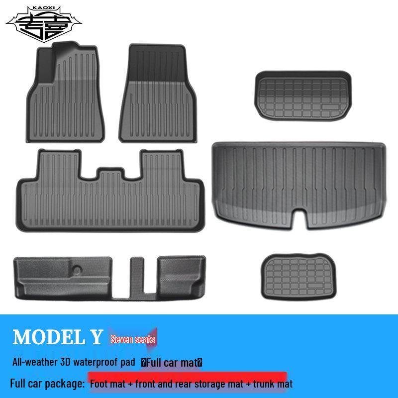 2022 Tesla Model Y TPE Non-Slip Wear-Resistant Foot Pads: 5/7-Seat Front & Rear Trunk Mats