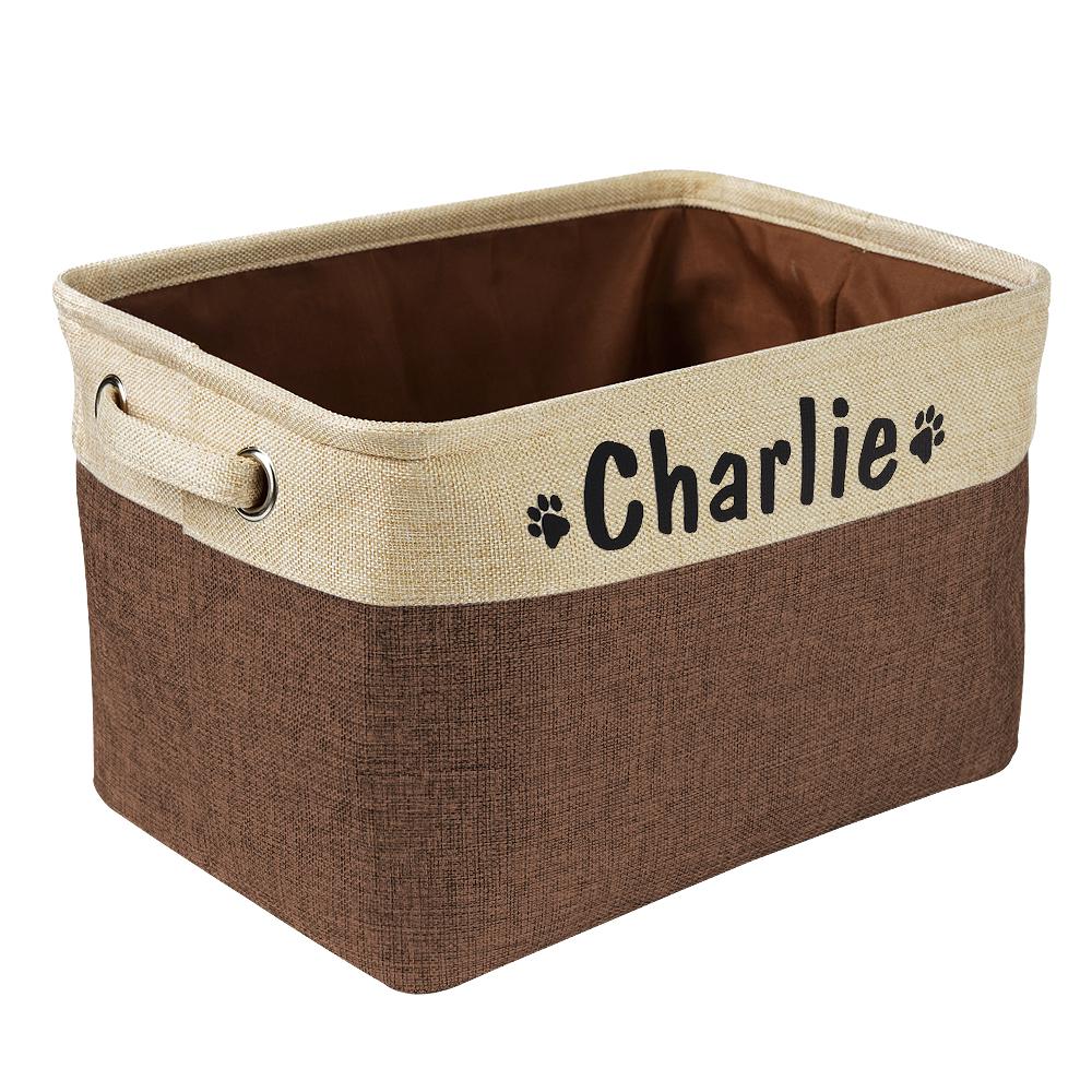 

Personalized Pet Storage Box Free Custom Dog Storage Baskets For Dog Toys Clothes No Smell Free Print Dogs Name With Cute Paw 36x22x26 кавовий