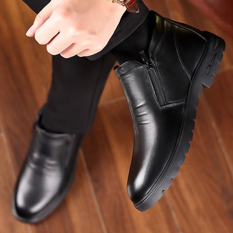 Winter Wool Men's Cotton Shoes Men's One Pedal Piled Thickened the Elderly Leather Dad Men's Shoes 47 Large Size Cotton Boots