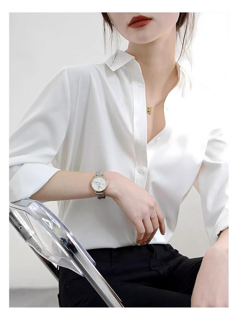 2026 Spring/Autumn Women's Chic Long-Sleeved OL Shirt - Elegant, Layered, Slim-Fit Design