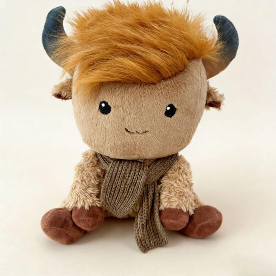 Highland Cow Plush Toy Sitting Scottish Cow Stuffed Animal Soft Cuddly Toy Cute Home Decor Gift for Animal Lovers