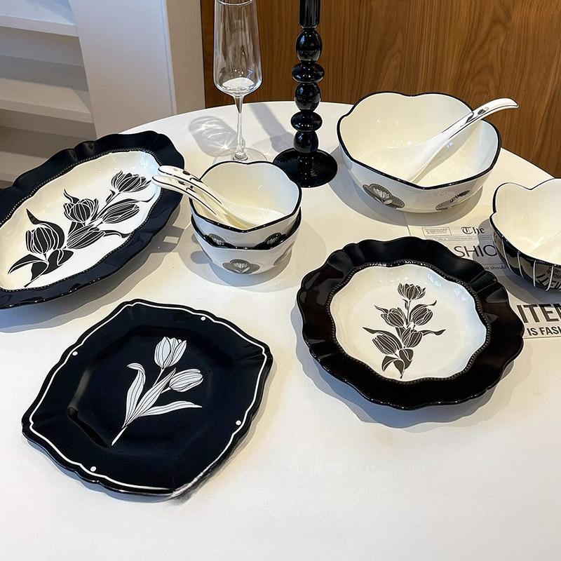 Vintage Tulip Ceramic Dinnerware Set 2025 New Retro Bowls Plates Dishes Tableware