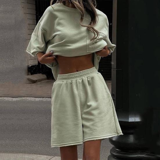 

Women s Casual 2 Piece Outfit Crew Neck Short Sleeve Top Elastic Waist Shorts Set Summer S білий