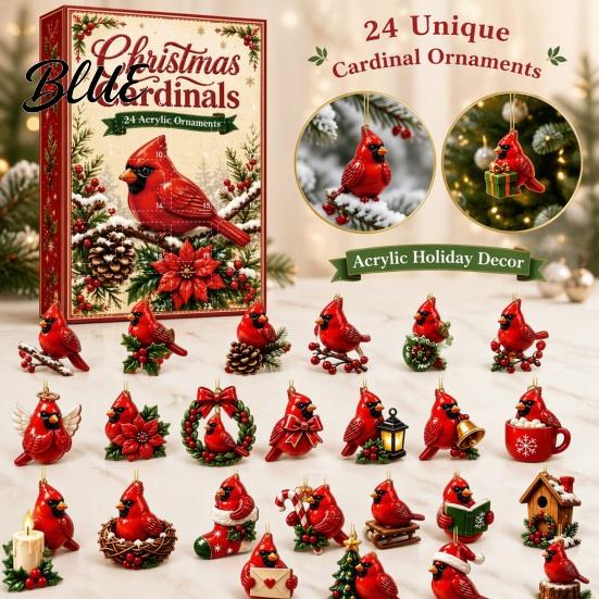 Daily Countdown Box Birthday Gift 24-Day Christmas Advent Calendar Red Bird Set with for Children