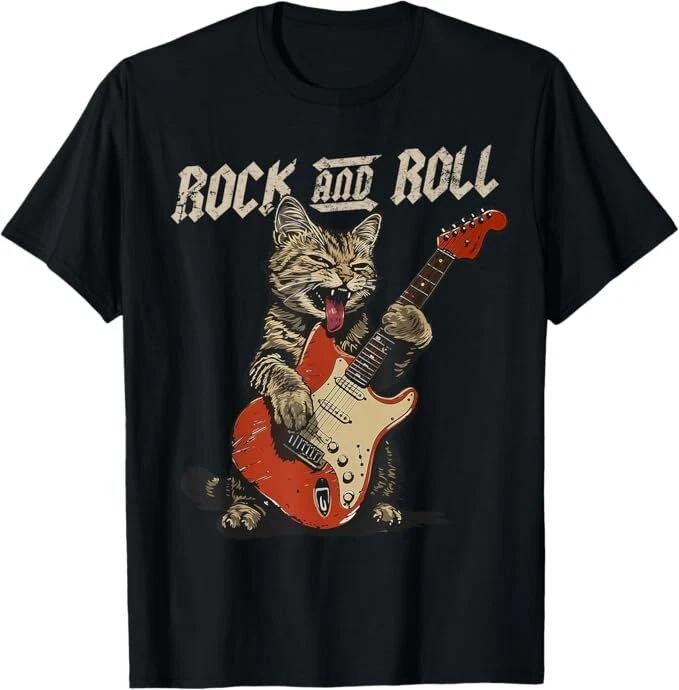Rock and Roll Guitar Cat Vintage ROCK Guitarist Cat T-Shirt S