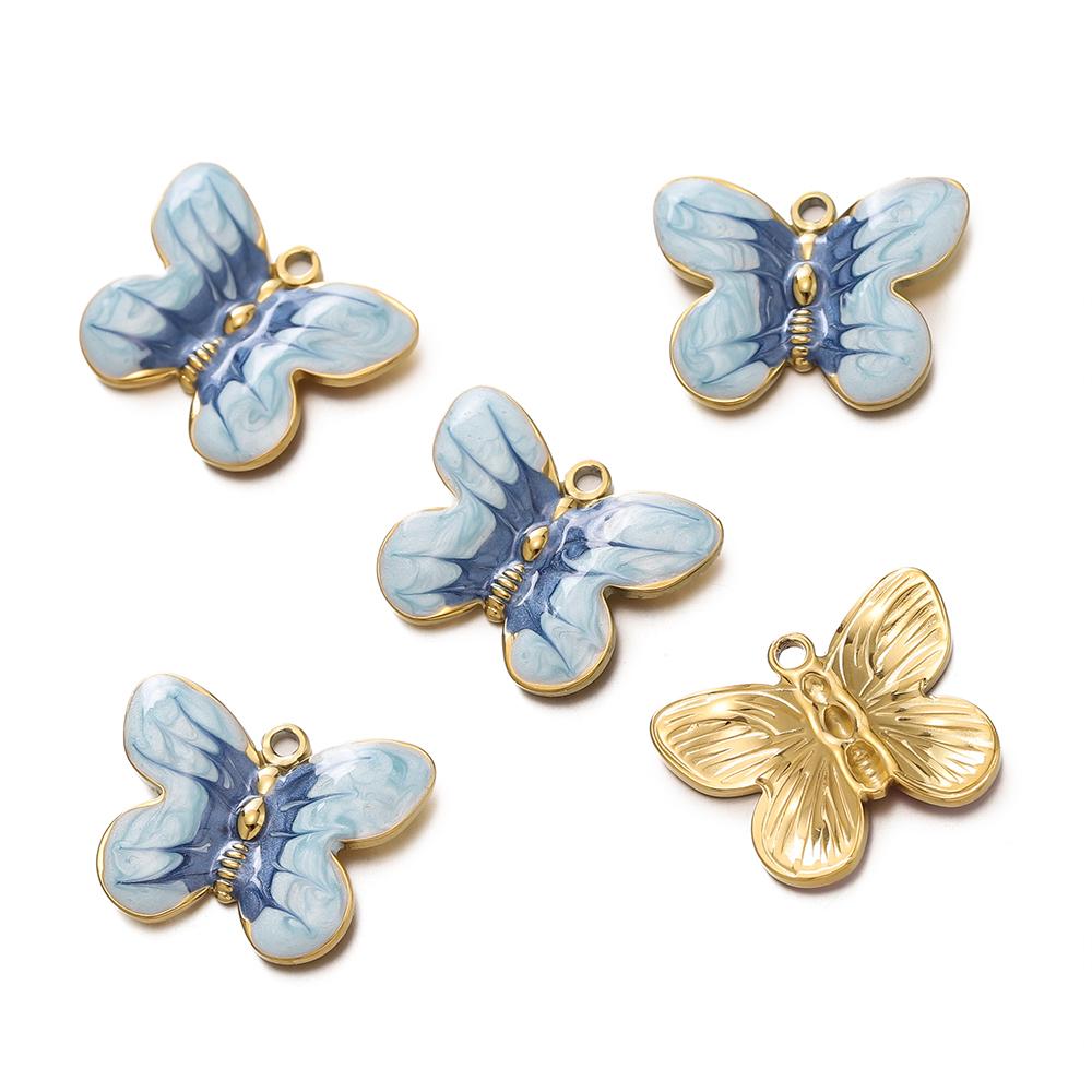 

2Pcs/Lot 15.5*20mm Stainless Steel Gold Plated Enamel Butterfly Pendants for DIY Necklaces Earrings Jewelry Making Accessories синий