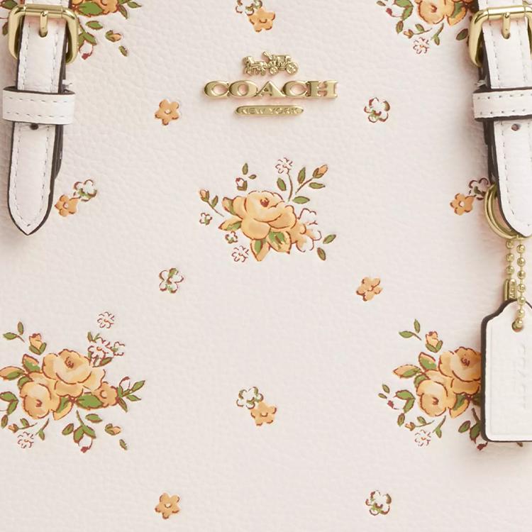 Coach Molly 25 Blumenmuster Kieselsteinleder Tragetasche Damen Tragetaschen Weiß CAL44-IMCAH