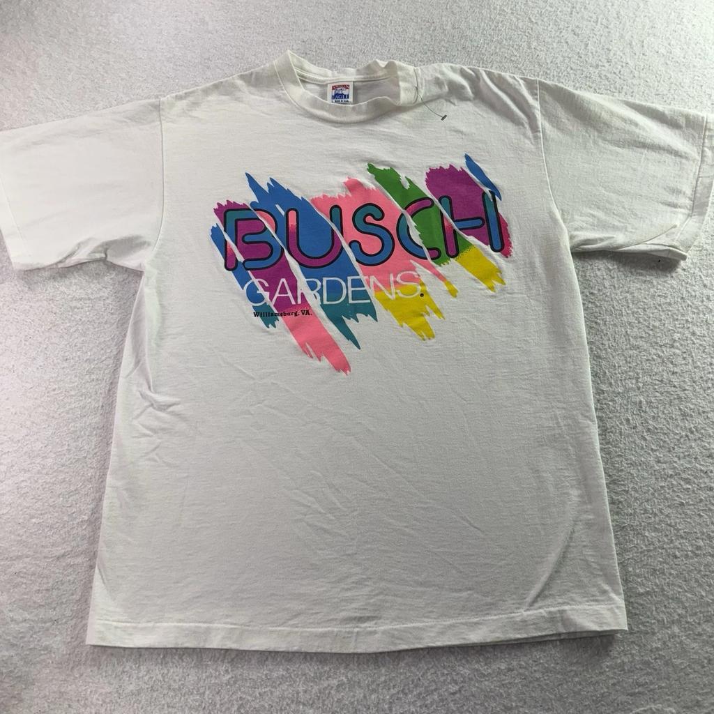Vintage Busch Gardens Shirt Single Stitch Large White Amusement Park