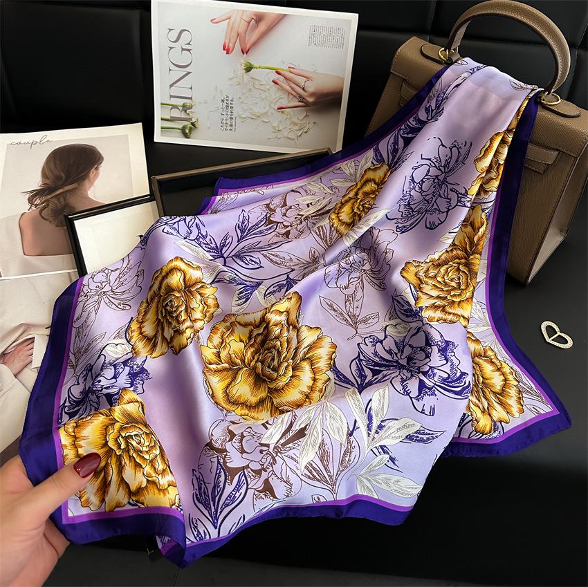 Elegant Ginkgo Leaf Print Silk Square Scarf – Versatile Headscarf for Spring and Summer