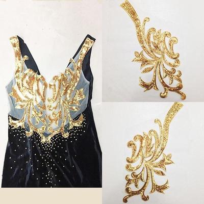 Abito ricamato in tessuto di pizzo argento con applicazioni di colletto floreale in rete, toppe da cucire vintage barocche per decorazioni di nozze, abiti fai da te