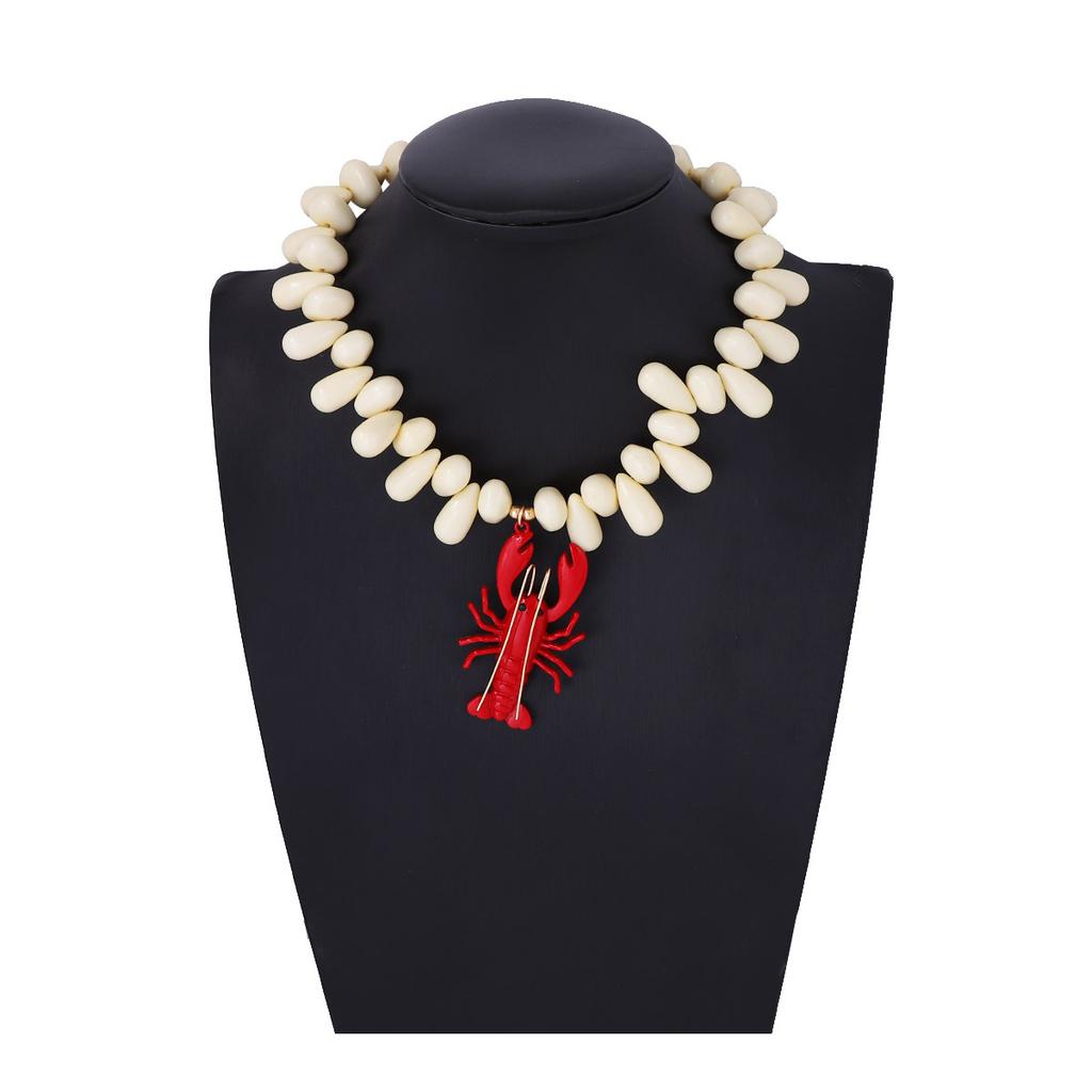 Estilo de vacaciones en la playa simple y moderno cadena de cuello con colgante de langosta de aleación de metal con cuentas hechas a mano accesorios versátiles para mujer