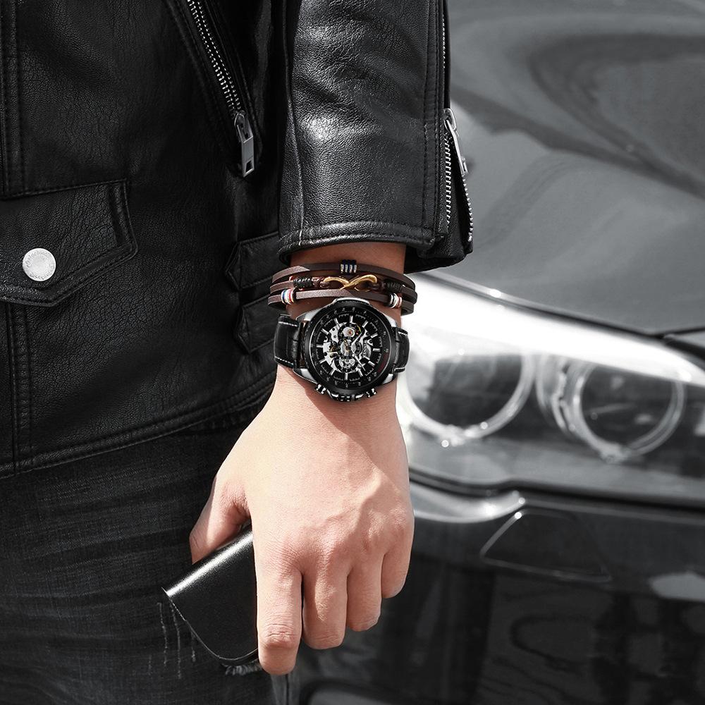 T-winner Men's Fashion Casual Hollow Mechanical Movement Automatic Mechanical Watch