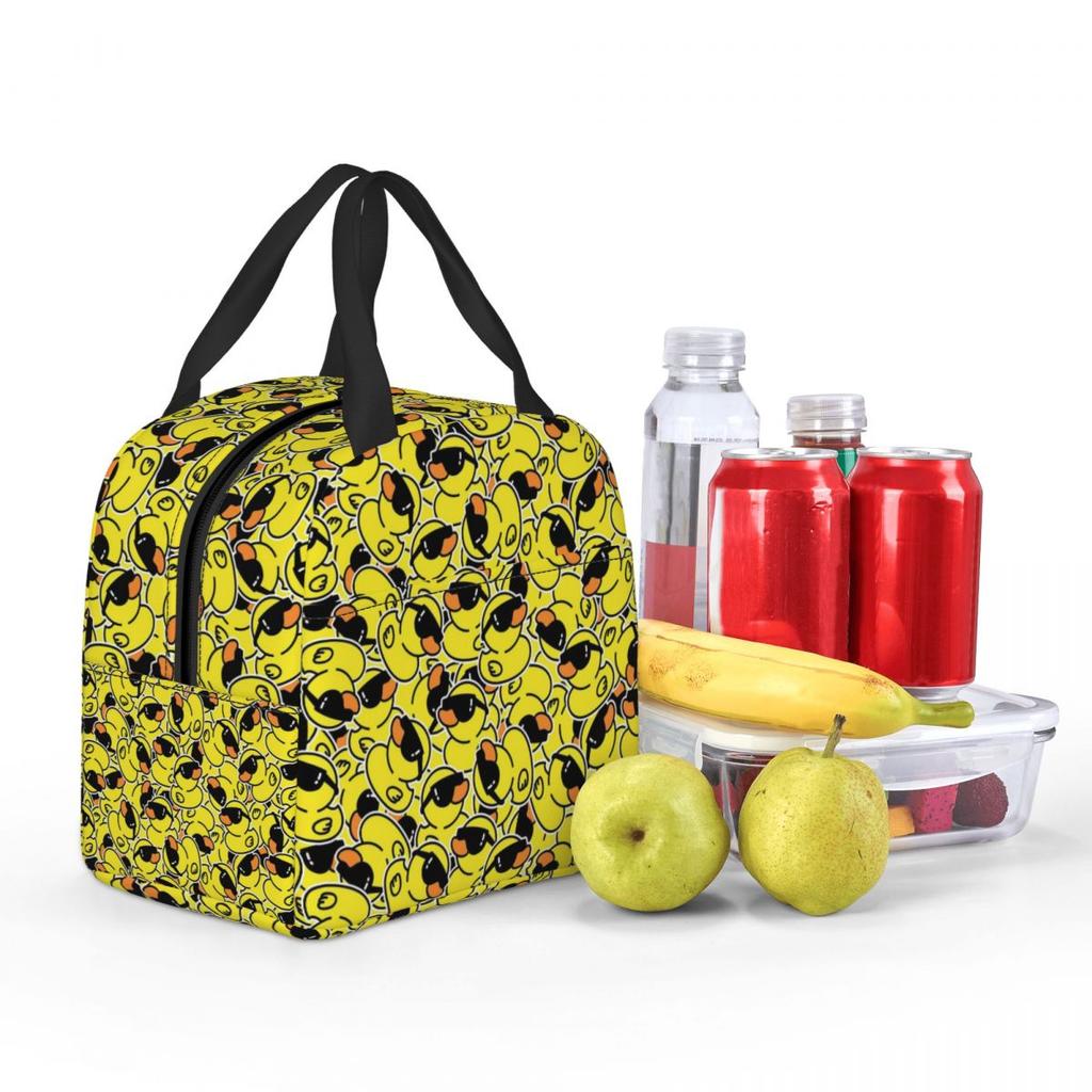 Rubber Duck With Sunglasses Pattern Insulated Lunch Bag for Women Kids Portable Food Boxes Thermal Lunch Box Tote