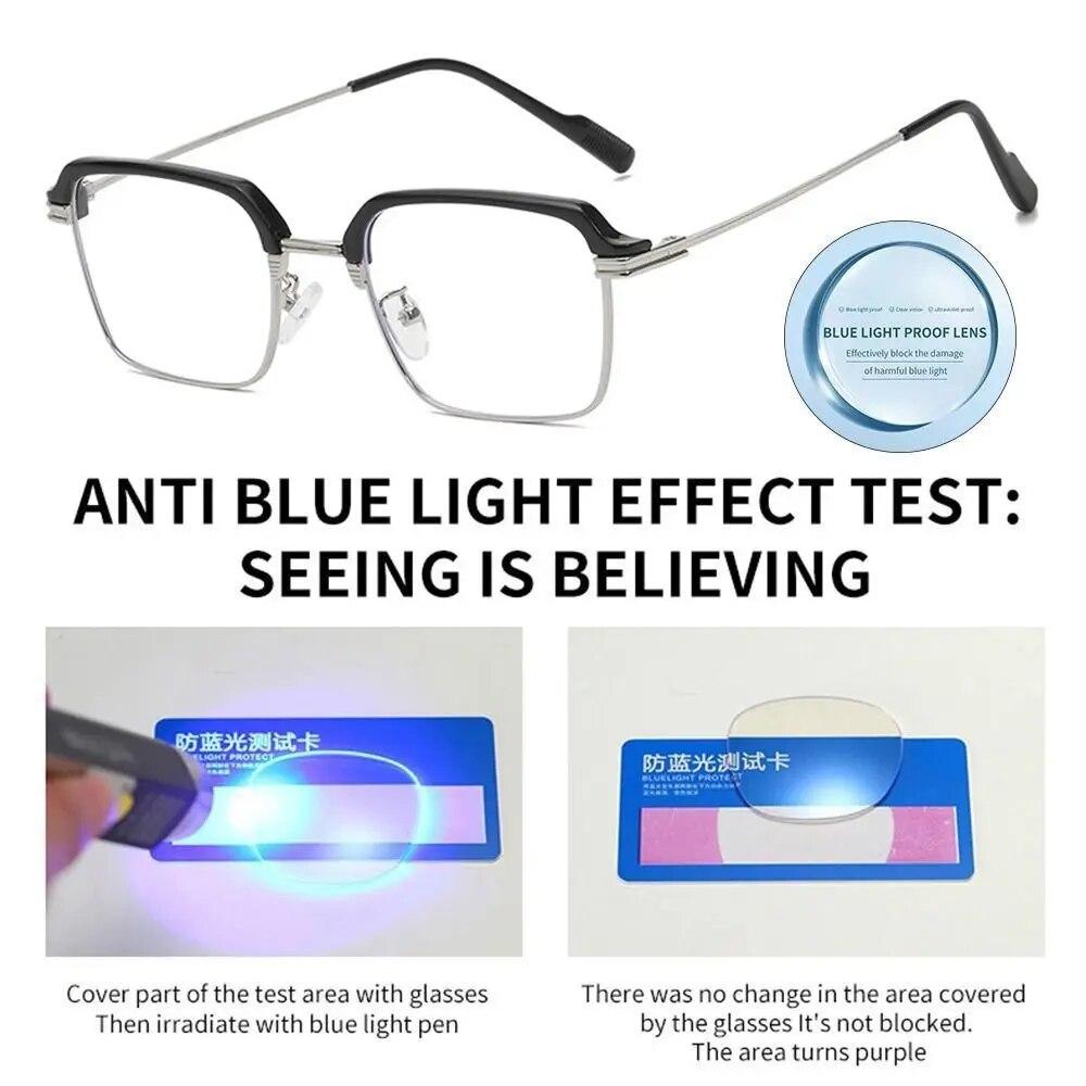 Blue Ray Blocking Anti-Blue Light Lesebriller Ultralette metall firkantede briller Øyebeskyttelse Optisk brillebriller
