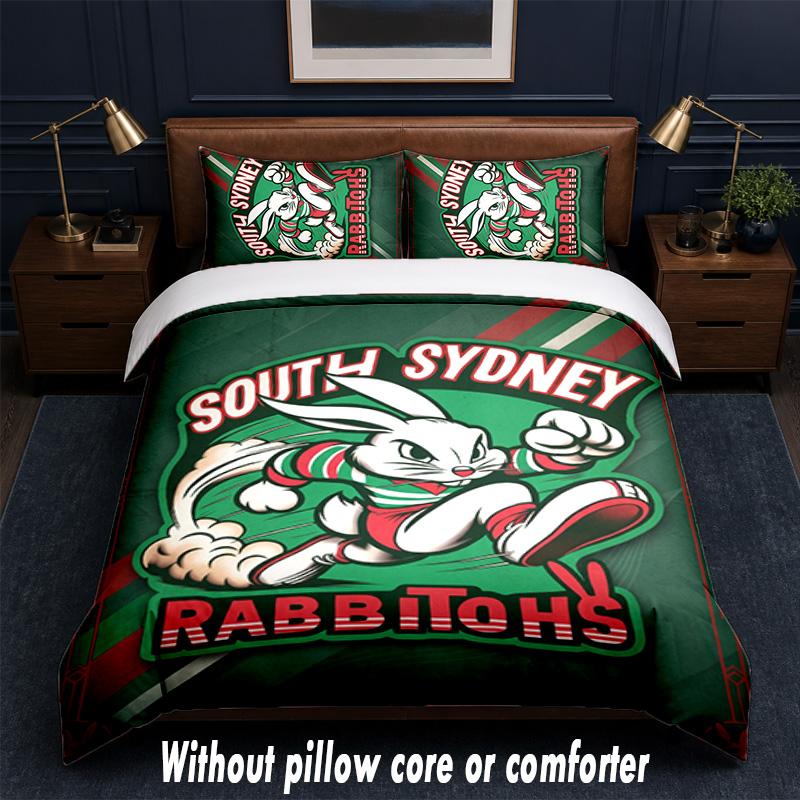 South Sydney Rabbitohs Design Set Biancheria da Letto 1 Copripiumino + 2 Federe Morbido Traspirante Biancheria da Letto per la Casa