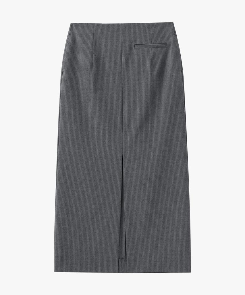 Suare Woman Front Slit Maxi Skirt Deep Grey