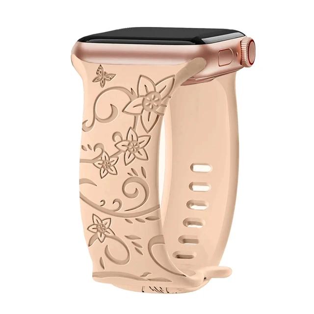 Engraved Band for Apple Watch Strap 46mm 44mm 42mm 41mm 40 45mm Ultra 3 2 49mm Floral Bracelet Iwatch Series 11 10 9 8 7 SE 6 5