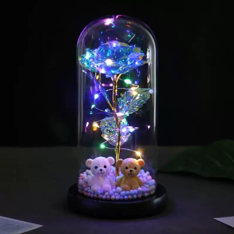 Eternal Flower Glass Cover Ornament Laser Rose Simulation Flower LED Light Creative Mother Valentine's Day Gift Couple Life