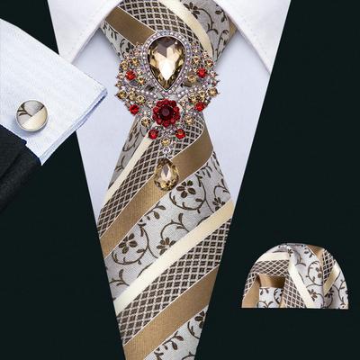 Men Ties with Brooch Paisley Jacquard Formal Silk Necktie Hanky Cufflink Set