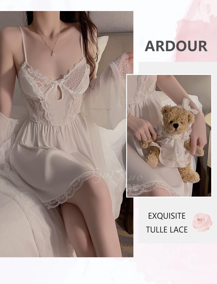 Gui Ruo Luxury Deep V Mesh Nightgown with Chest Pads - Pure Desire Style Set J3376