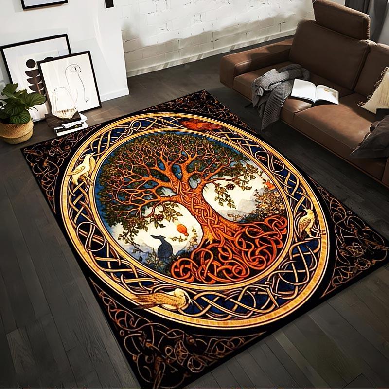 "Tree of Life Pattern Carpet with Celtic Art and Animal Motifs" Suitable for use as an anti-slip for living room bedroom sofas