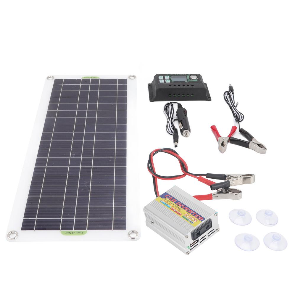 12V to 220V 30W Solar Charging Panel 220W Solar Inverter Battery Charger Kit for Camping Hiking